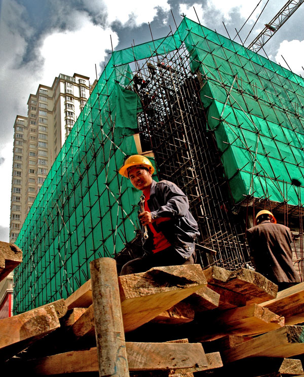 Image of construction workers in China