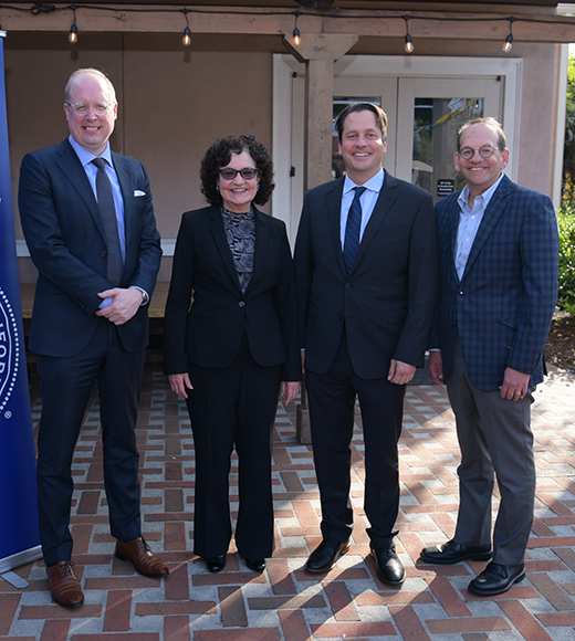 From left to right: Dean Austen Parrish, Rachel Moran, Alejandro Camacho, Provost and Executive Vice Chancellor Hal Stern