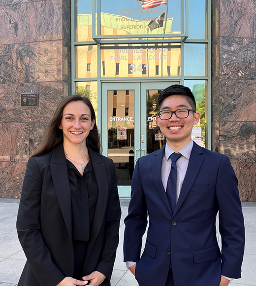 DVC students Alexandra Super '24 and Alex Mayeda '24 at their first court appearance