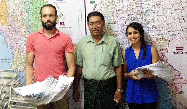 Sasha Nichols ’14, Shaleen Shanbhag ’14, and partner activist in Yangon