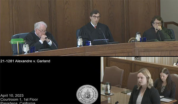 Third-year students Roy Bendavid and Nicole Tackabery researched, briefed and argued a recent case before the United States Court of Appeals for the Ninth Circuit in a complex immigration/asylum appeal, Alexandre v. Garland, under the supervision of Clinic Co-Director Peter Afrasiabi and against the United States Attorney General