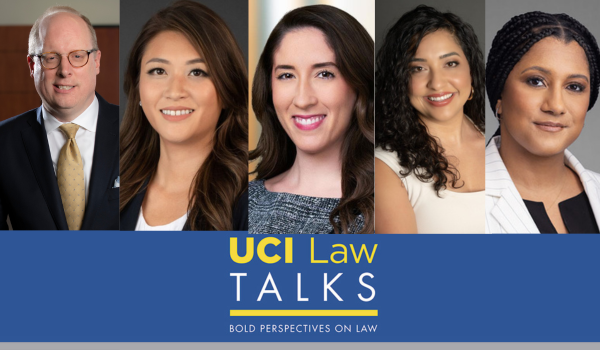 Austen Parrish, Mimi Ahn ’14 (Orange County Korean American Bar Association), Shirley Diaz ’18 (Hispanic Bar Association of the District of Columbia), Cinthia Flores ’14 (Latina Lawyers Association), and Honieh Udenka ’17 (Thurgood Marshall Bar Association)