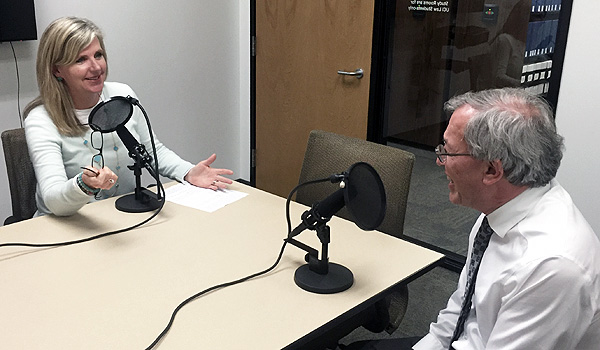 Colleen Taricani and Dean Chemerinsky recording podcast